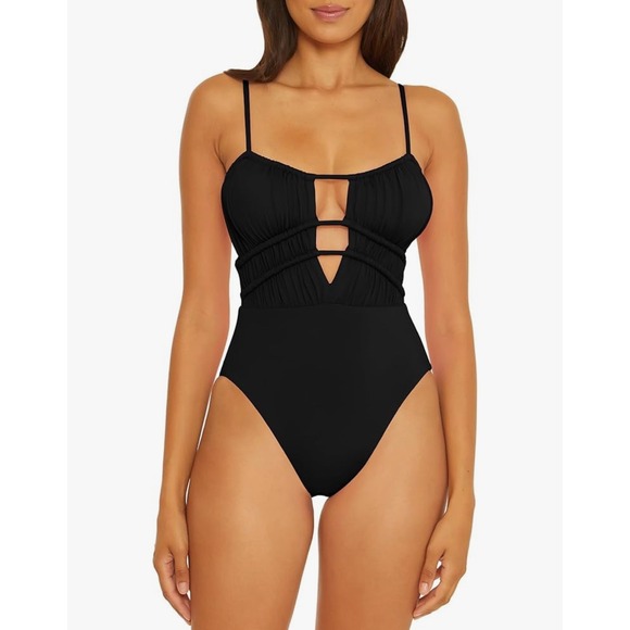 BECCA Other - NWOT BECCA Black Ruched Front Cutout One Piece Swimsuit Women Size Medium